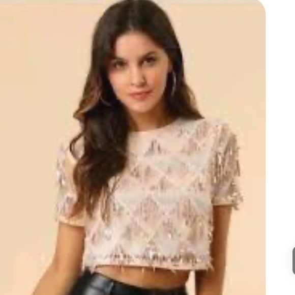 Allegra K Crop Top Sequin Fringe Party Club Rave Glam Taylor Swift Swiftie - Picture 1 of 11